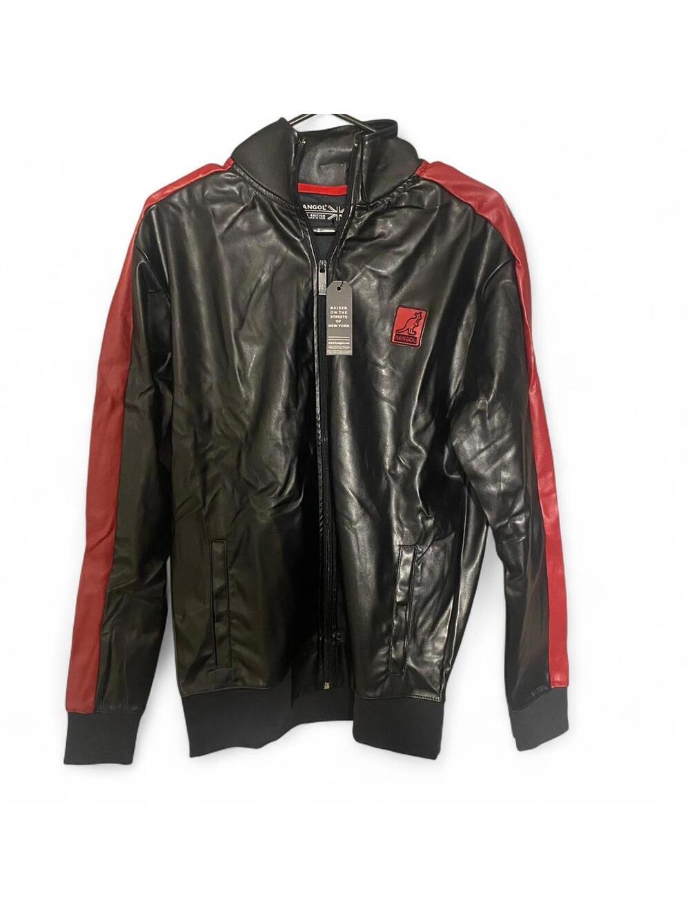Kangol Black and Red Lightweight Full Zip Leather Jacket - Small